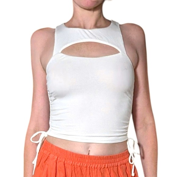 Princess Polly Tops - Princess Polly White Ribbed Cutout Ruched Side Tie Tank Top Size 4